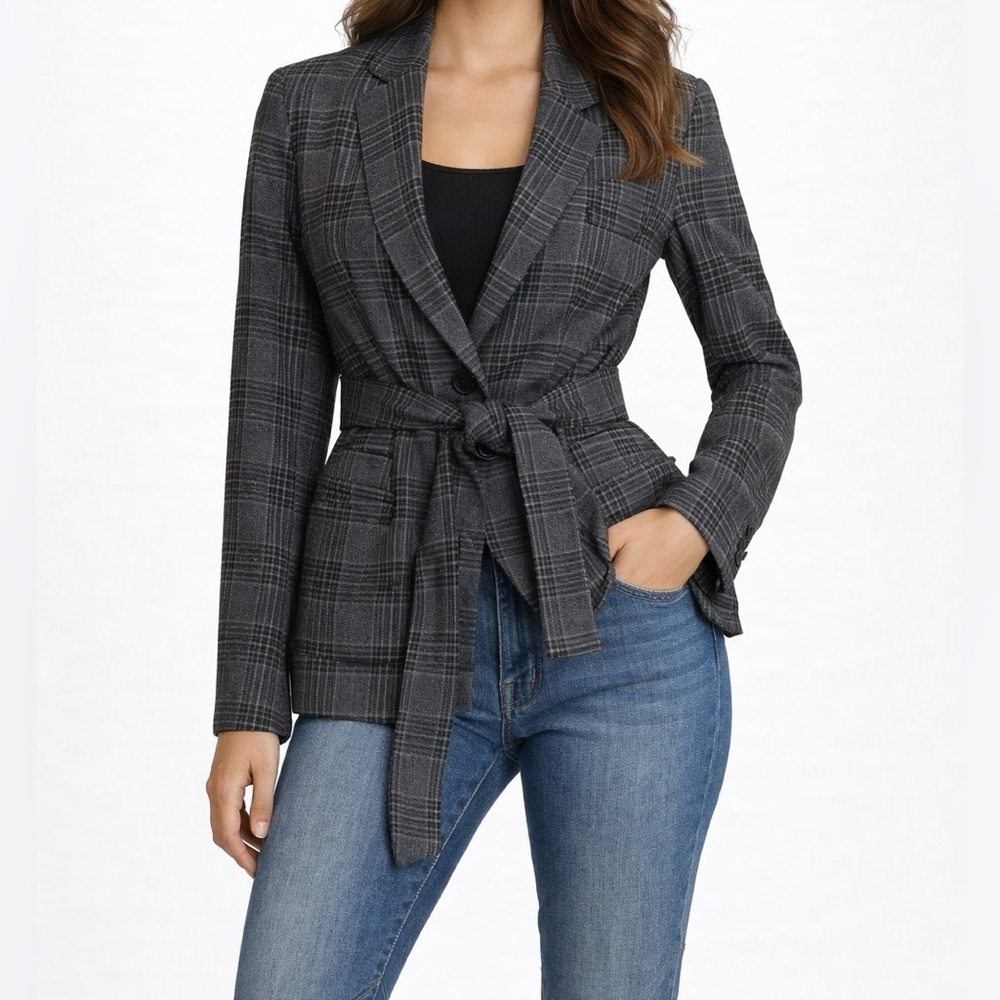 Ann Taylor Black and Gray Plaid Blazer